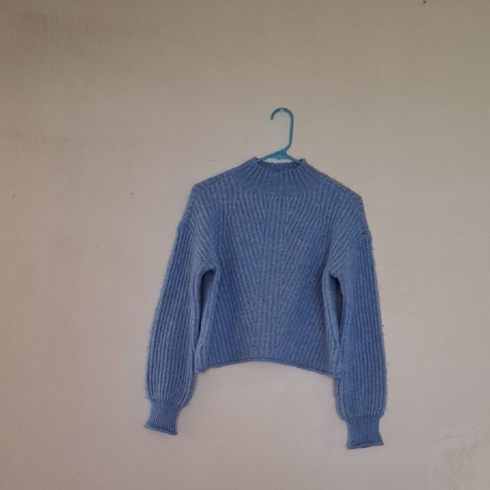 SO Light Blue Ribbed Turtleneck Sweater